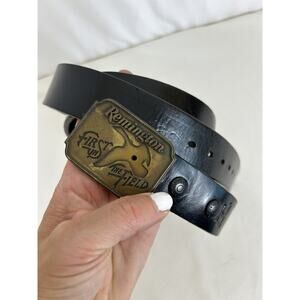 Remington Belt Buckle Brass Sur Tan Buffalo Leather Belt 44 First in the Field